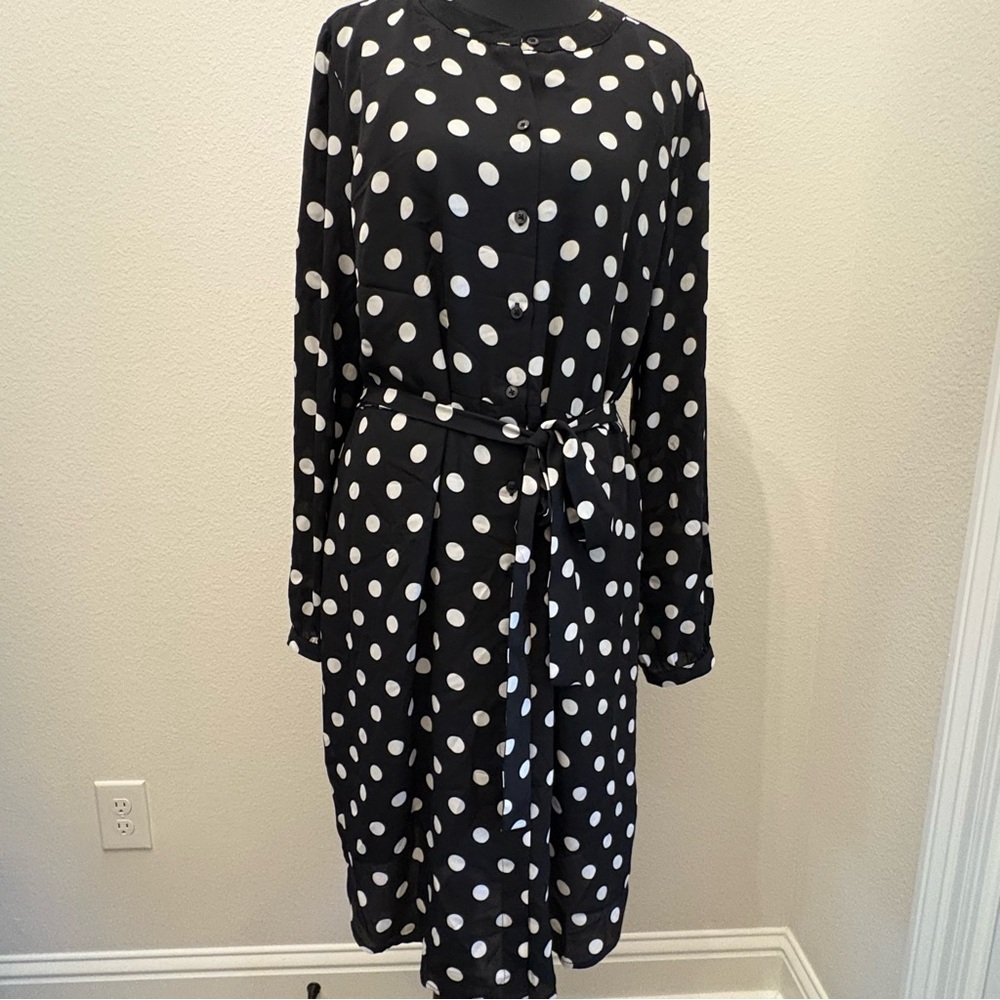 Banana Republic Long Sleeve Black Dress with White Dots - Picture 2 of 5